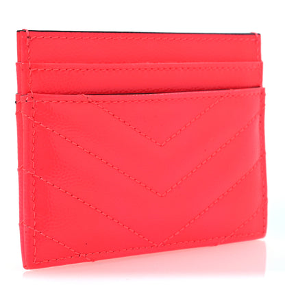 Saint Laurent Patent Grain De Poudre Matelasse Chevron Monogram Credit Card Case Neon Pink 3 of 9