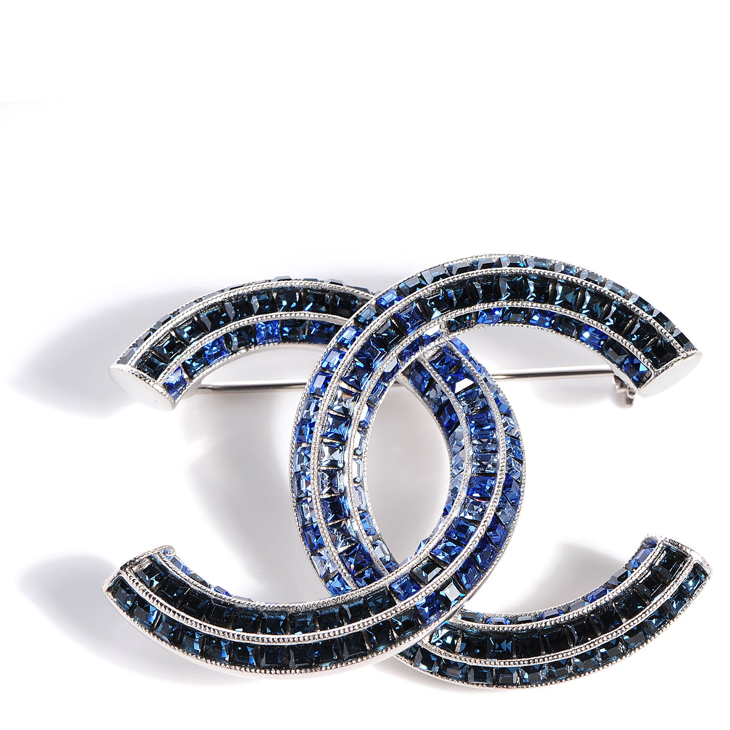 Chanel Crystal Baguette CC Brooch Blue 1 of 5