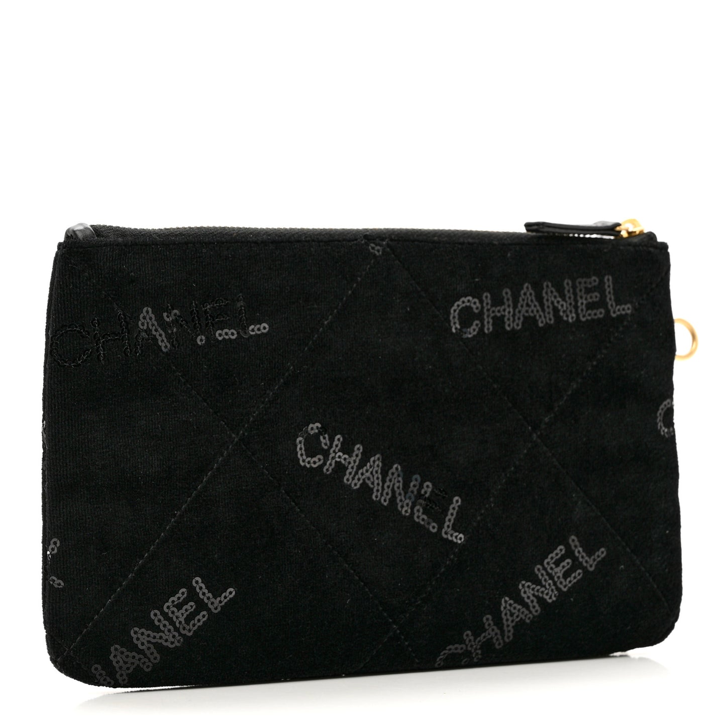 Velvet Sequin Quilted Chanel 22 Removable Pouch Black