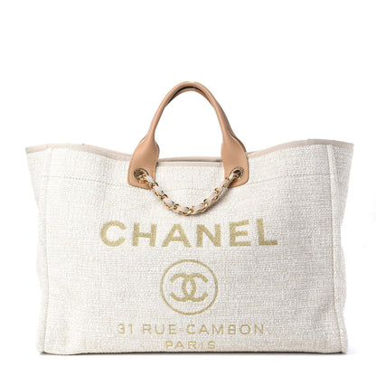 Chanel Woven Straw Raffia Large Deauville Tote Light Beige 1 of 8