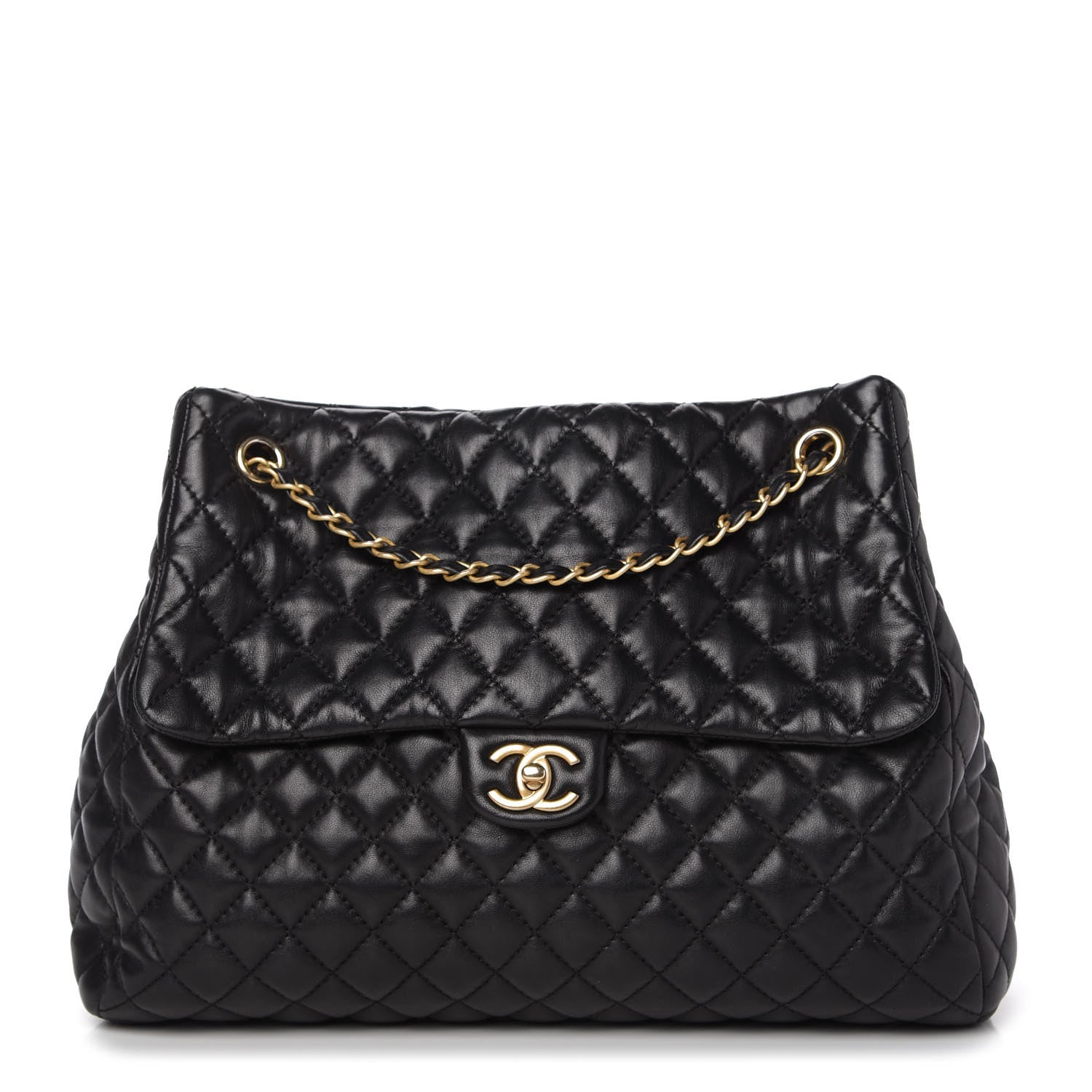 Chanel Lambskin Quilted Large Fluffy CC Shopping Tote Black 1 of 10