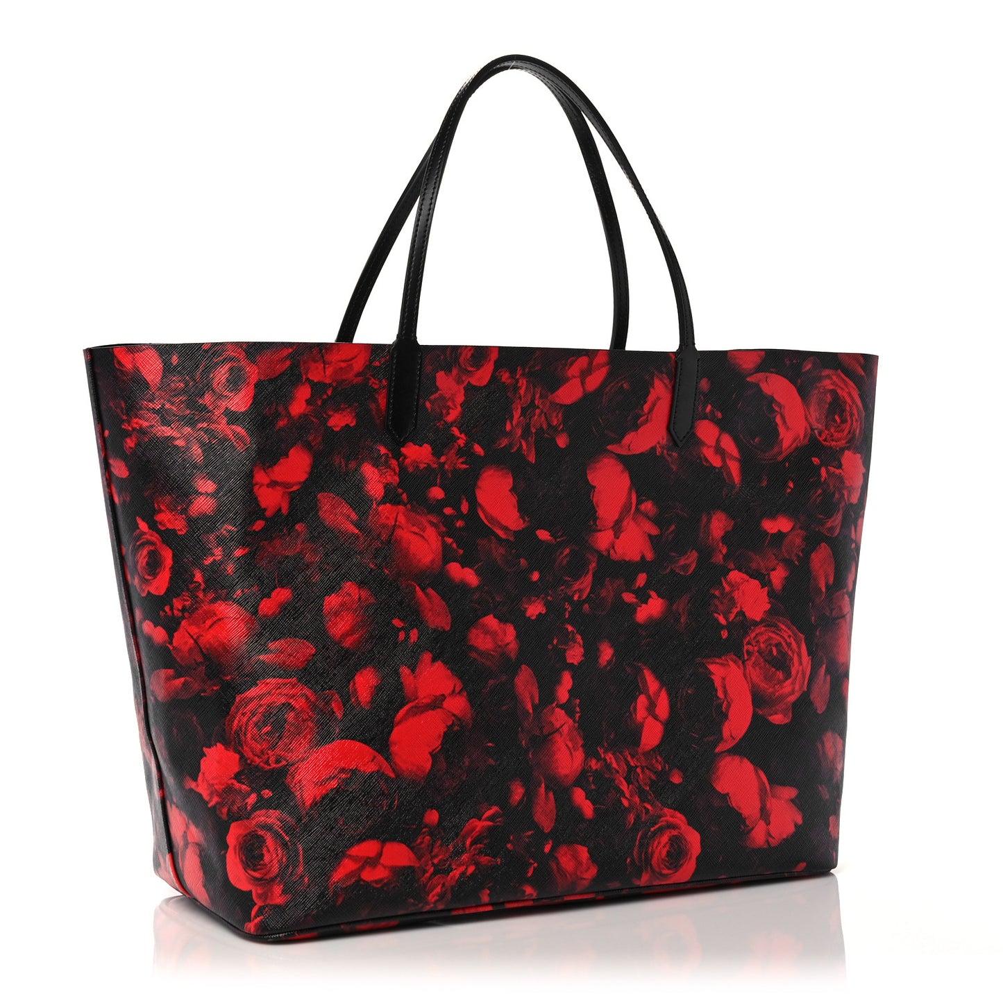 Textured Coated Canvas Floral Print Large Antigona Tote Black Red