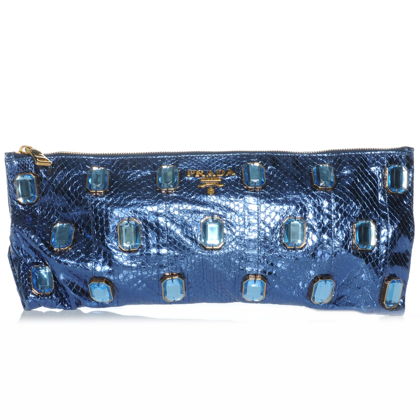 Metallic Snakeskin Jeweled Clutch Denim