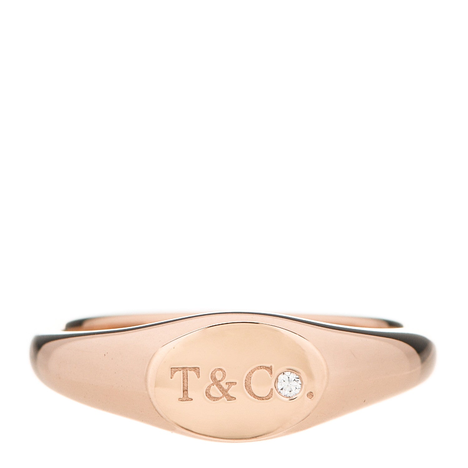 Tiffany 18K Rose Gold Diamond Micro Oval Signet Ring 49 5 1 of 5