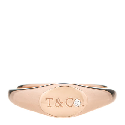 Tiffany 18K Rose Gold Diamond Micro Oval Signet Ring 49 5 1 of 5