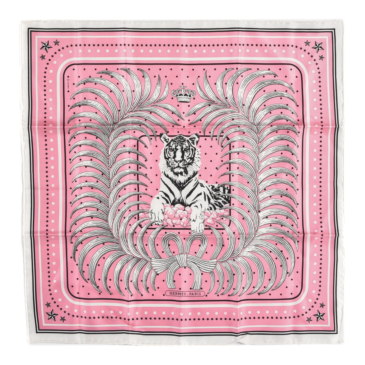 Silk Tigre Royal Bandana Scarf 55 Rose Vif Black White