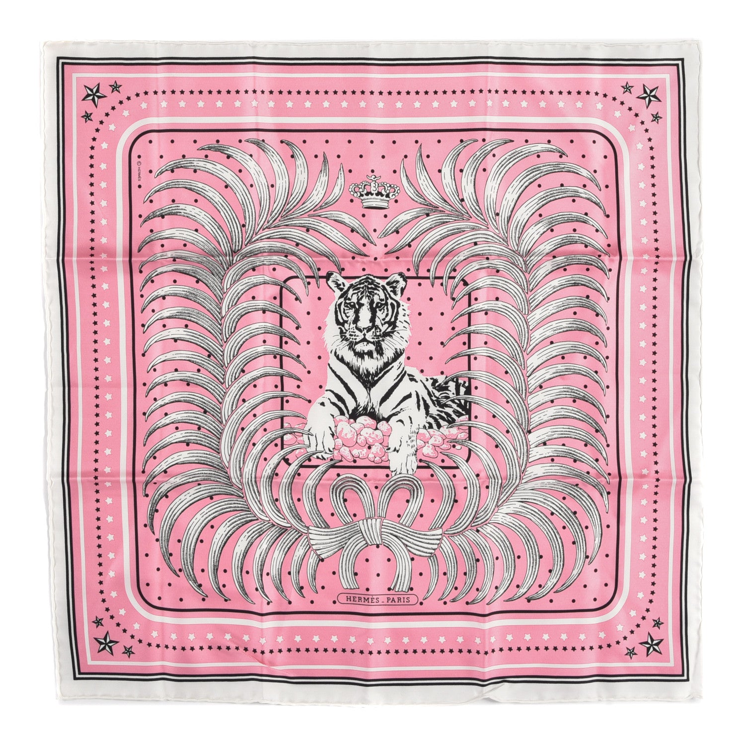 Hermes Silk Tigre Royal Bandana Scarf 55 Rose Vif Black White 1 of 4