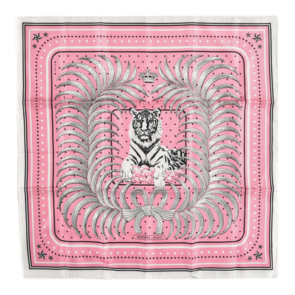 Hermes Silk Tigre Royal Bandana Scarf 55 Rose Vif Black White 1 of 4