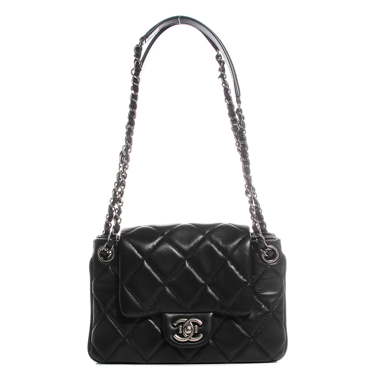 Lambskin Quilted Medium 3 Accordion Flap Black