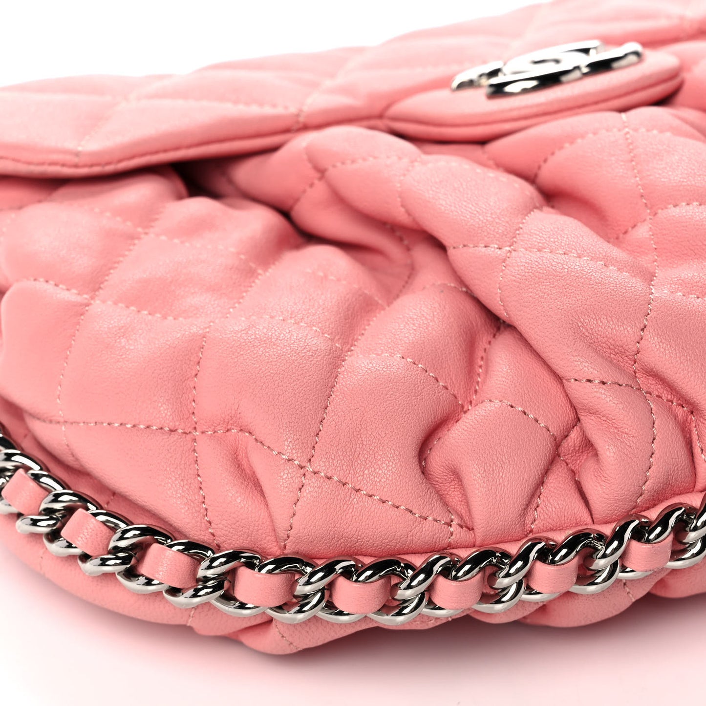Washed Lambskin Quilted Medium Chain Around Messenger Pink Pink