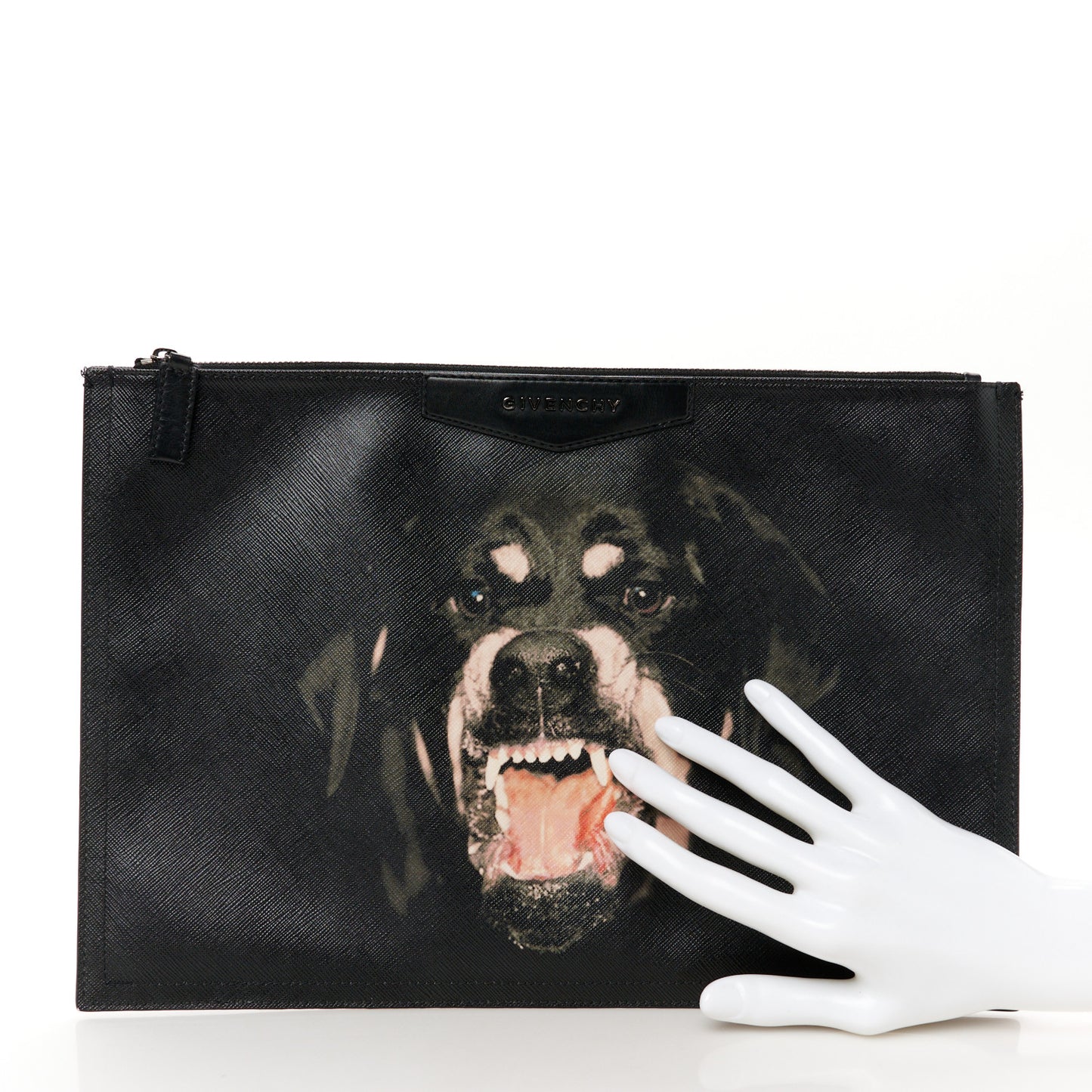 Texutured Coated Canvas Rottweiler Print Medium Cosmetic Pouch Black