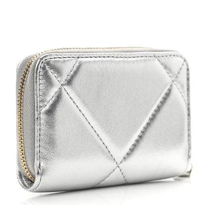 Chanel Metallic Lambskin Quilted Chanel 19 Zip Around Coin Purse Wallet Silver 3 of 8