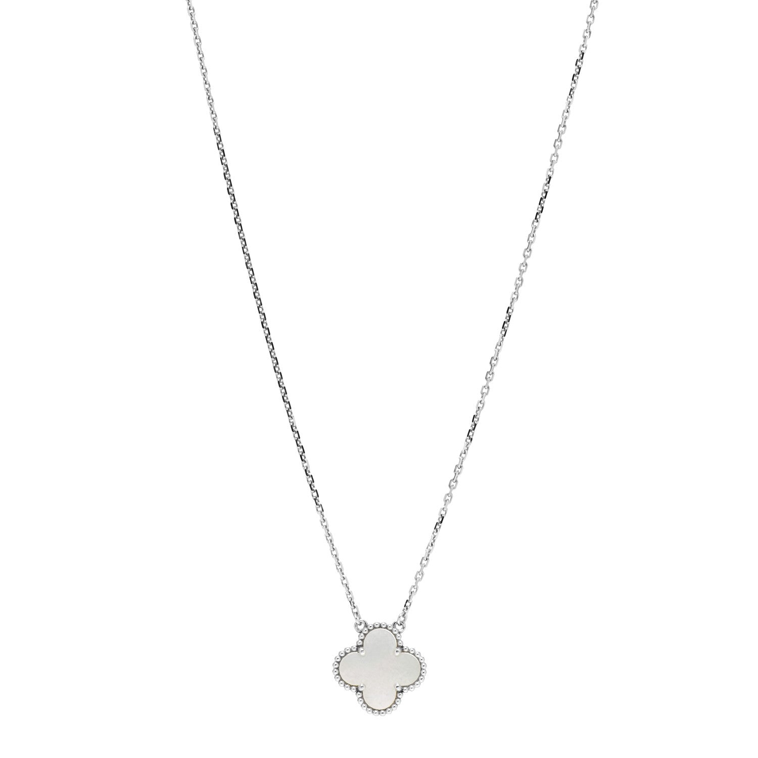 Van Cleef & Arpels 18K White Gold Mother of Pearl Vintage Alhambra Pendant Necklace 1 of 5