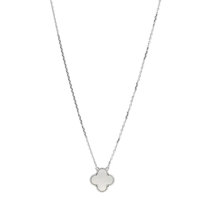Van Cleef & Arpels 18K White Gold Mother of Pearl Vintage Alhambra Pendant Necklace 1 of 5