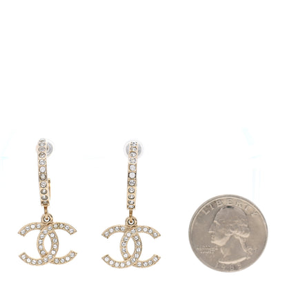 Chanel Crystal Lock Symbols CC Hoop Drop Earrings Gold 2 of 5