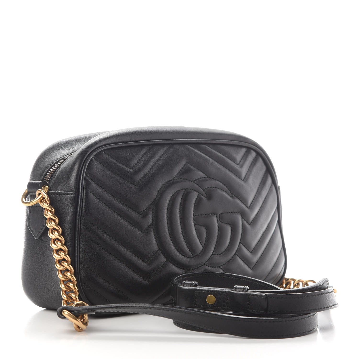 Gucci Calfskin Matelasse Small GG Marmont Chain Shoulder Bag Black 3 of 10