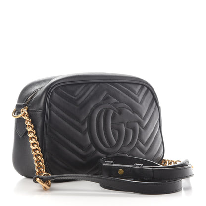 Gucci Calfskin Matelasse Small GG Marmont Chain Shoulder Bag Black 3 of 10