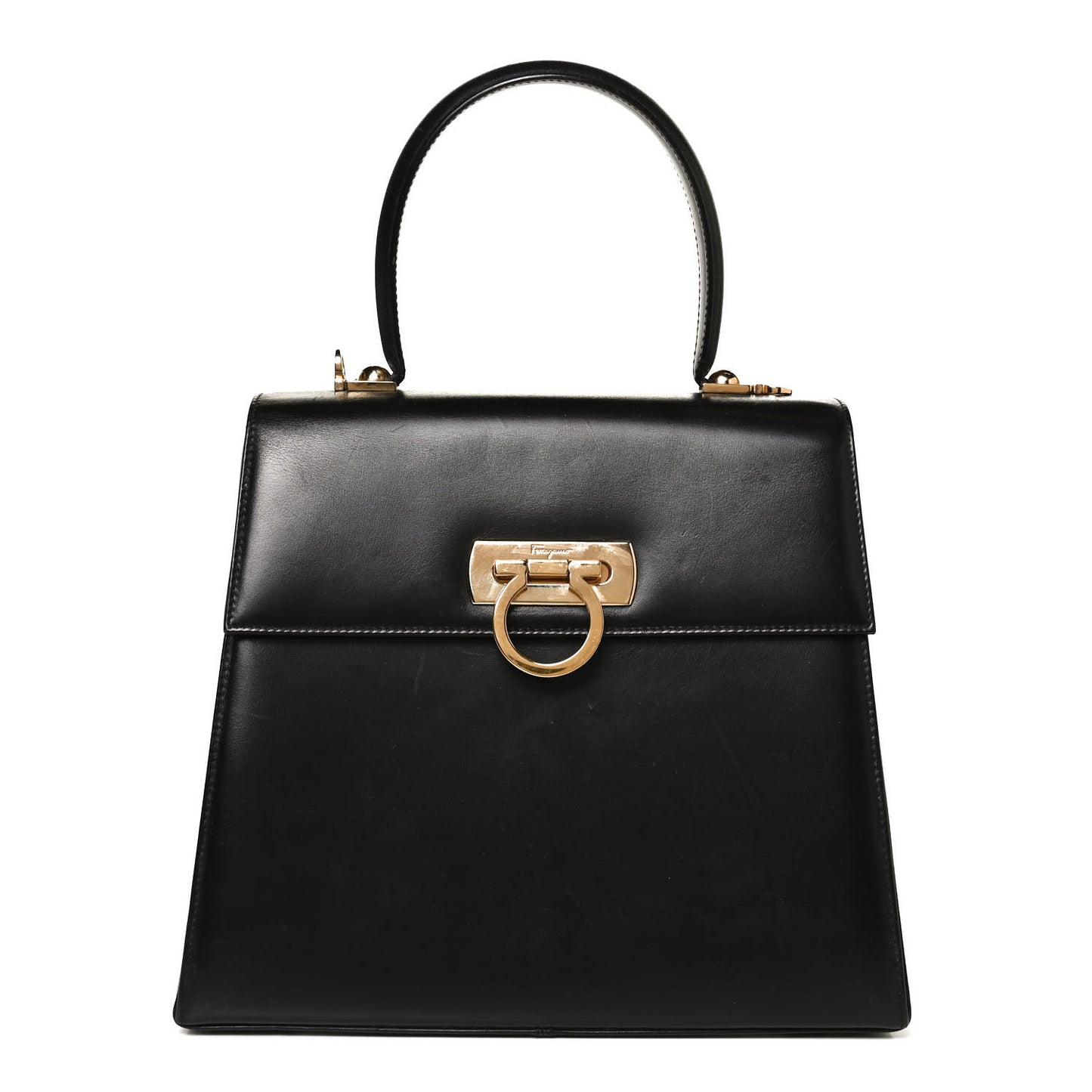 Calfskin Gancini 2-Way Top Handle Bag Black