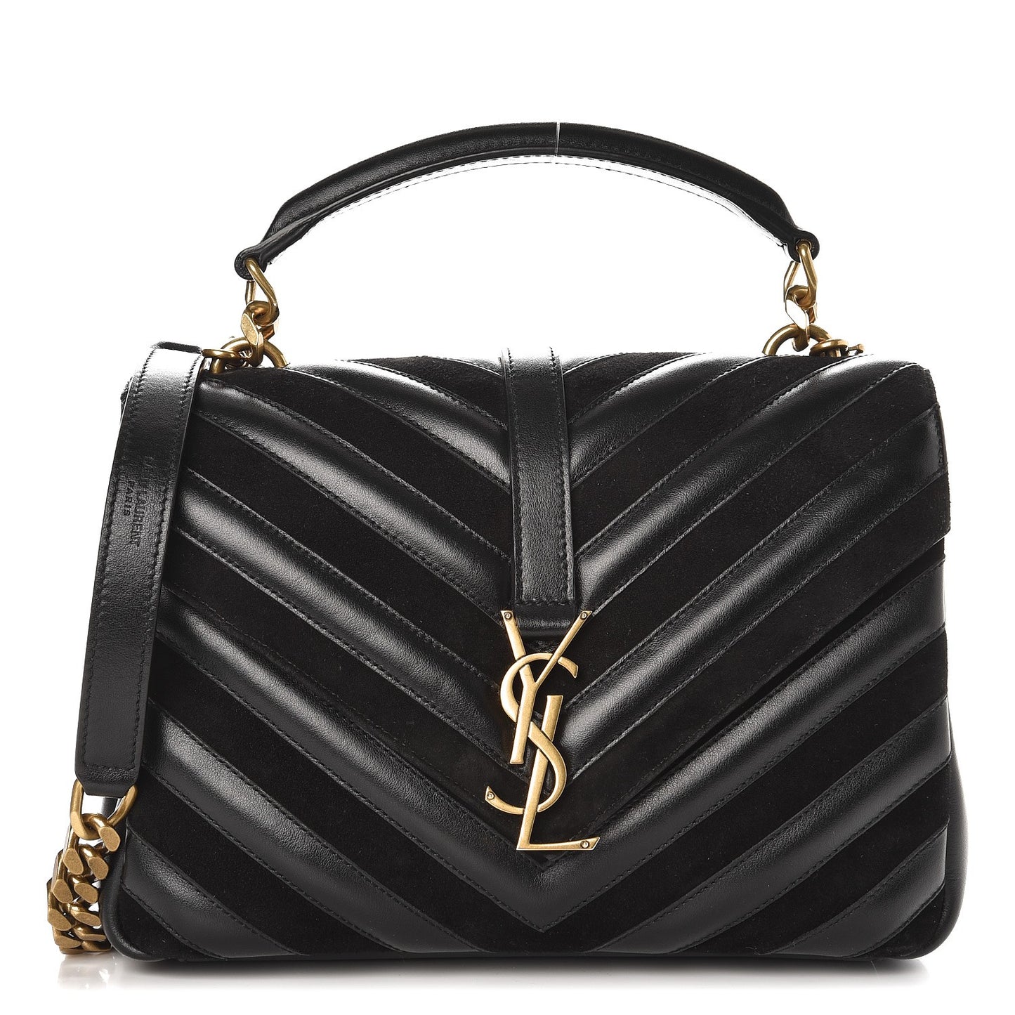 Calfskin Suede Matelasse Chevron Monogram Medium College Bag Marine
