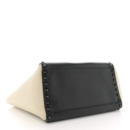 Valentino Garavani Vitello Bi-Color Small Rockstud Double Handle Tote Ivory Black 4 of 15