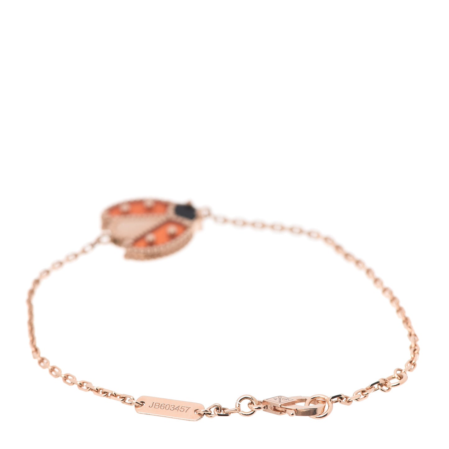 18K Rose Gold Carnelian Onyx Lucky Spring Open Wing Lady Bug Bracelet