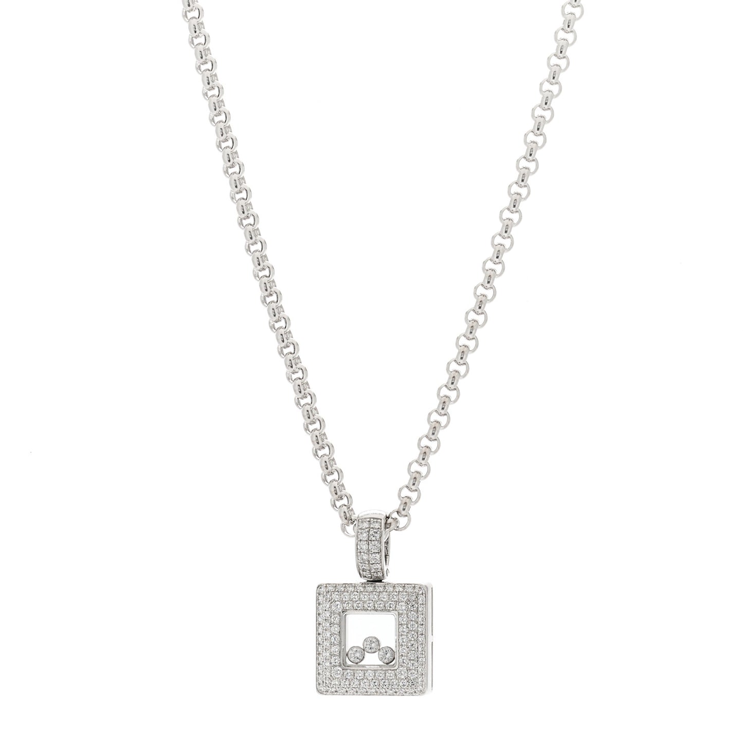 18K White Gold Happy Diamonds Pave Square Pendant Necklace