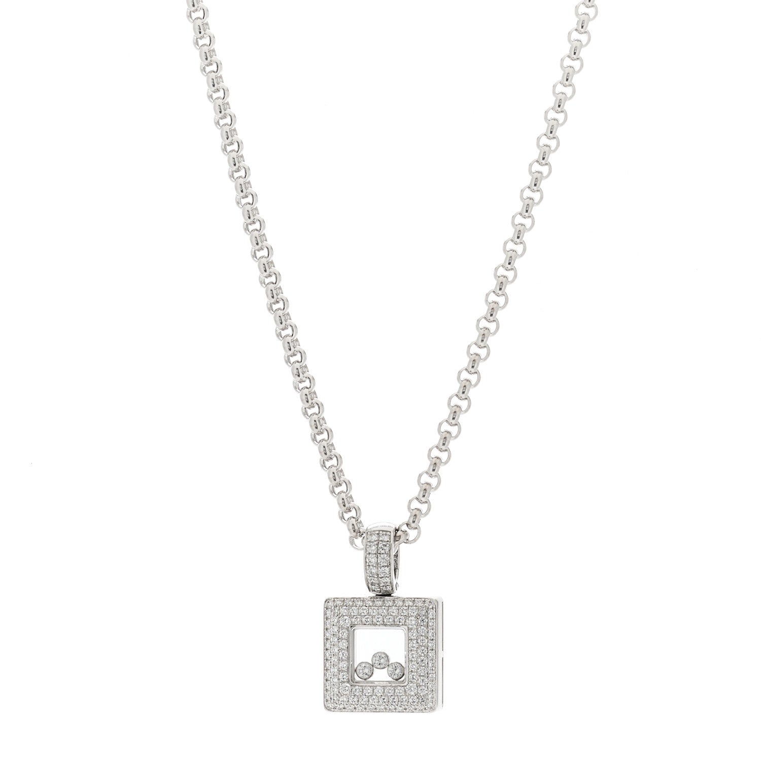 Chopard 18K White Gold Happy Diamonds Pave Square Pendant Necklace 1 of 6