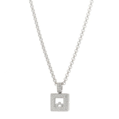 Chopard 18K White Gold Happy Diamonds Pave Square Pendant Necklace 1 of 6