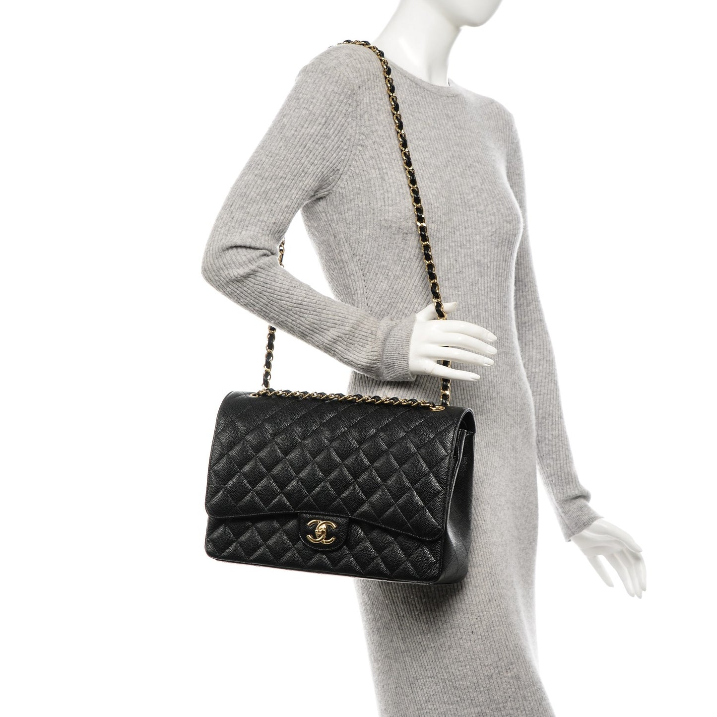 Caviar Quilted Maxi Double Flap Black