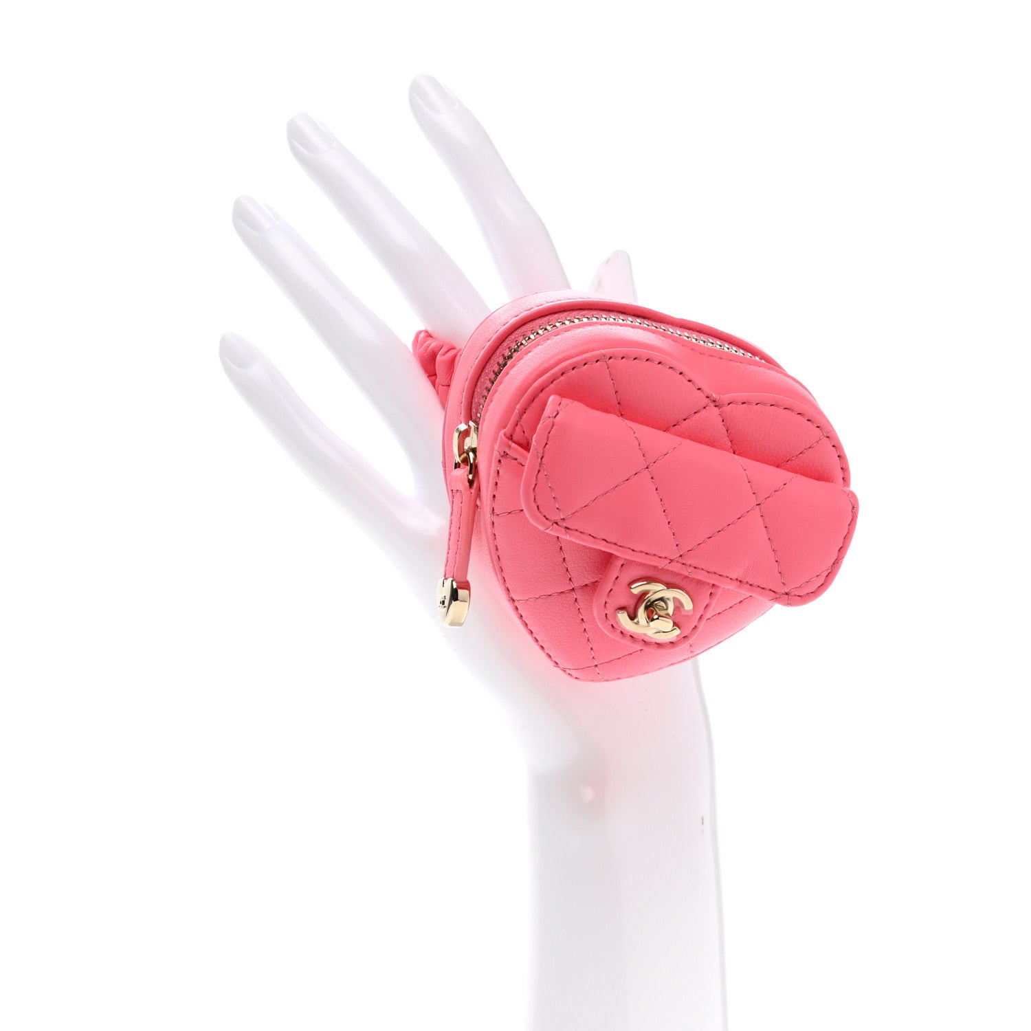 Chanel Lambskin Quilted CC In Love Heart Zipped Arm Coin Purse Pink 2 of 8