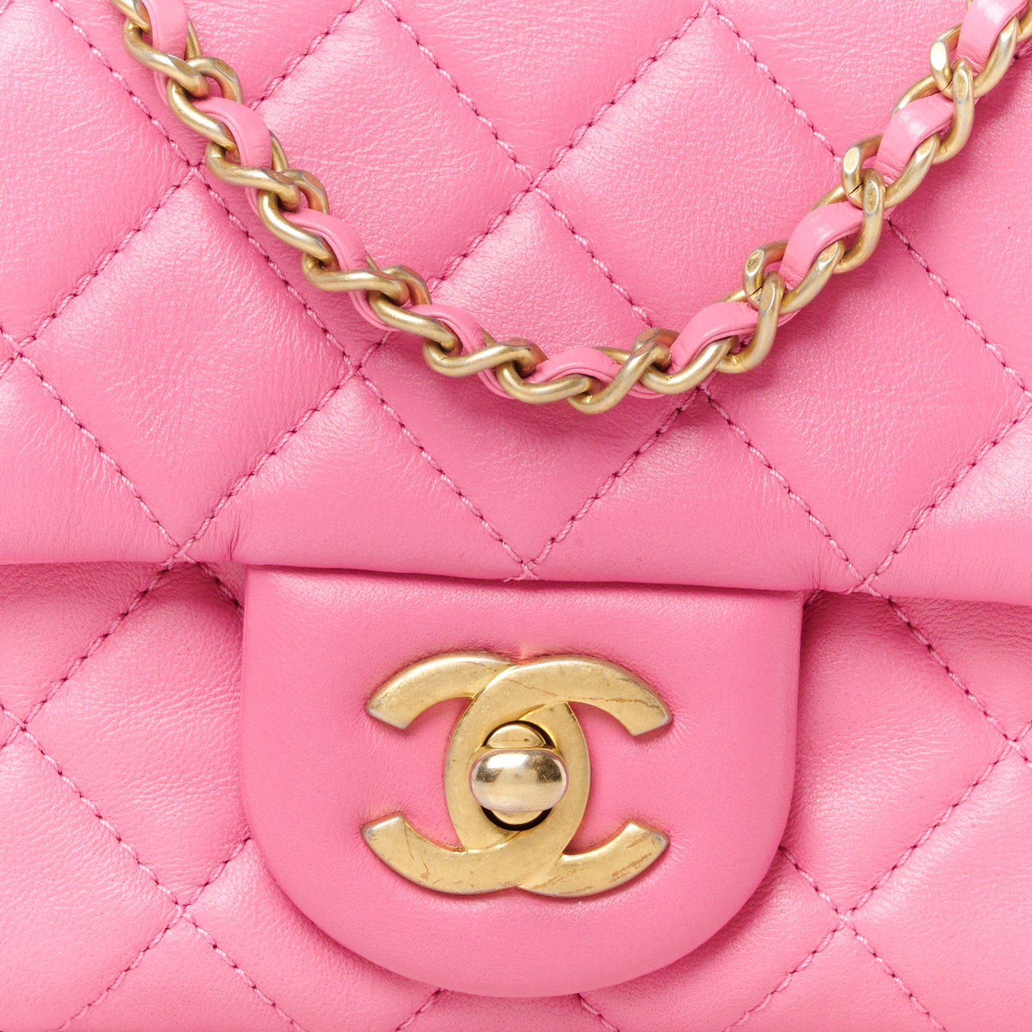 Lambskin Quilted Mini Pearl Crush Flap Pink