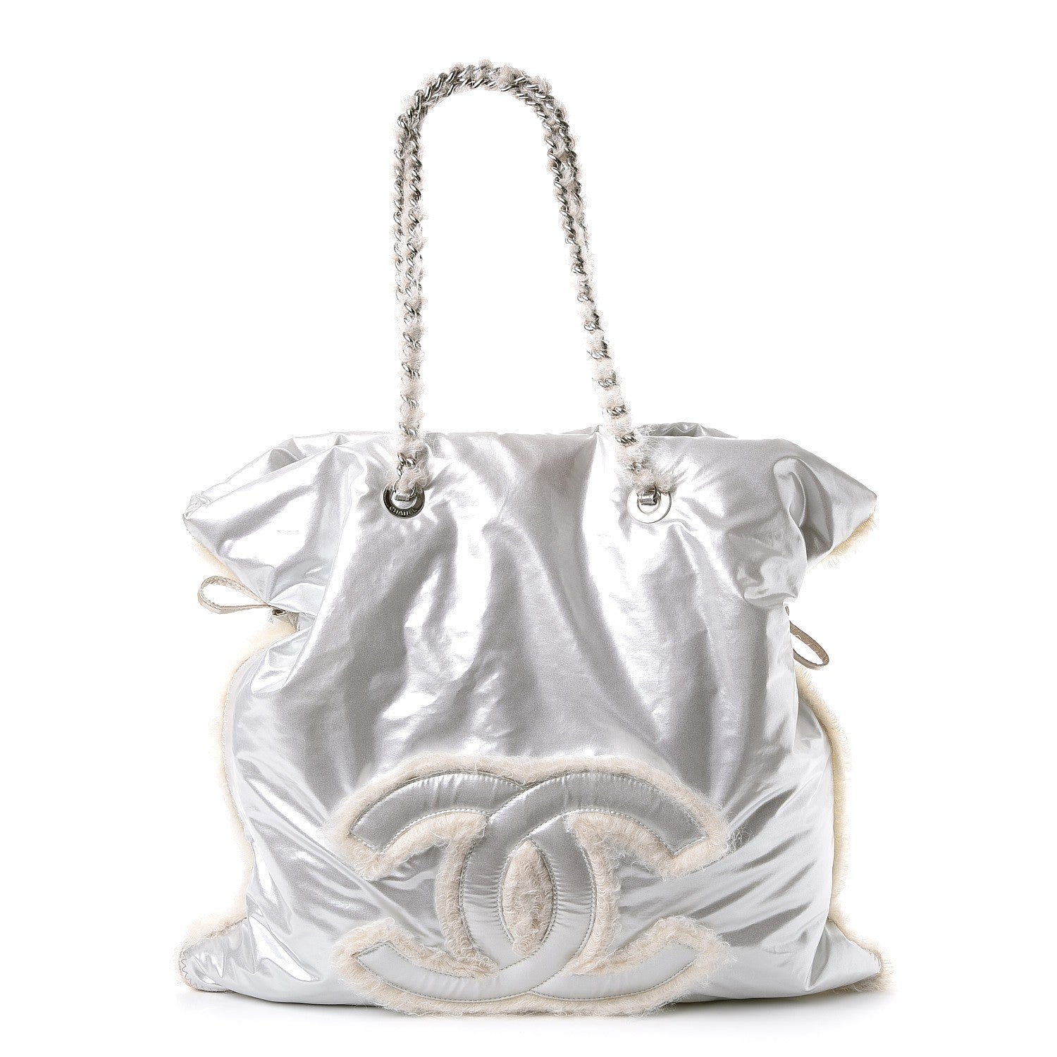 Chanel Vinyl Mohair Trimmed CC Bonbons Tote Silver 1 of 9