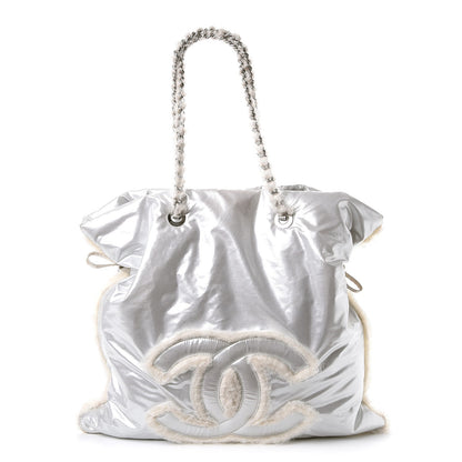 Chanel Vinyl Mohair Trimmed CC Bonbons Tote Silver 1 of 9
