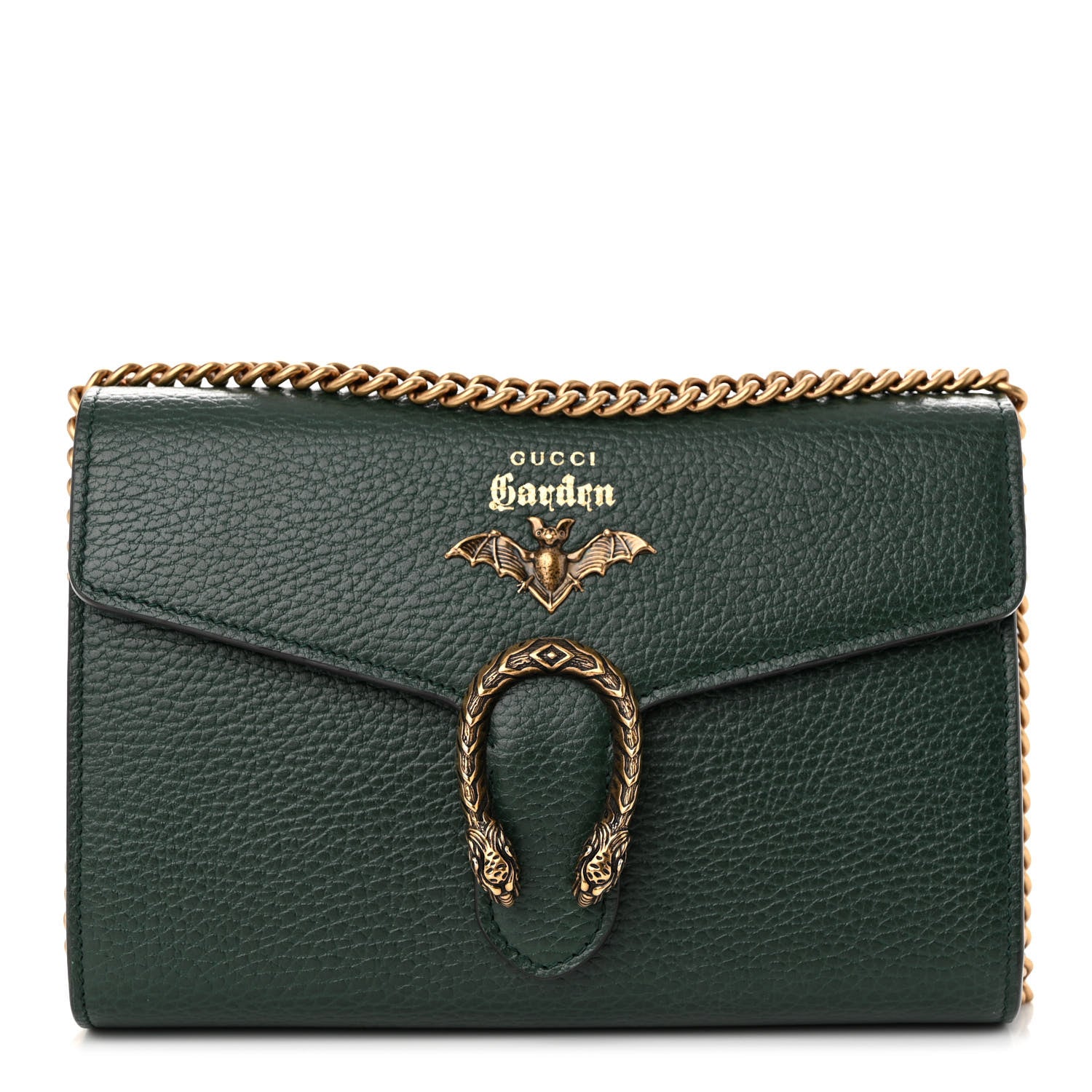 Gucci Calfskin Garden Dionysus Chain Wallet Emerald 1 of 12