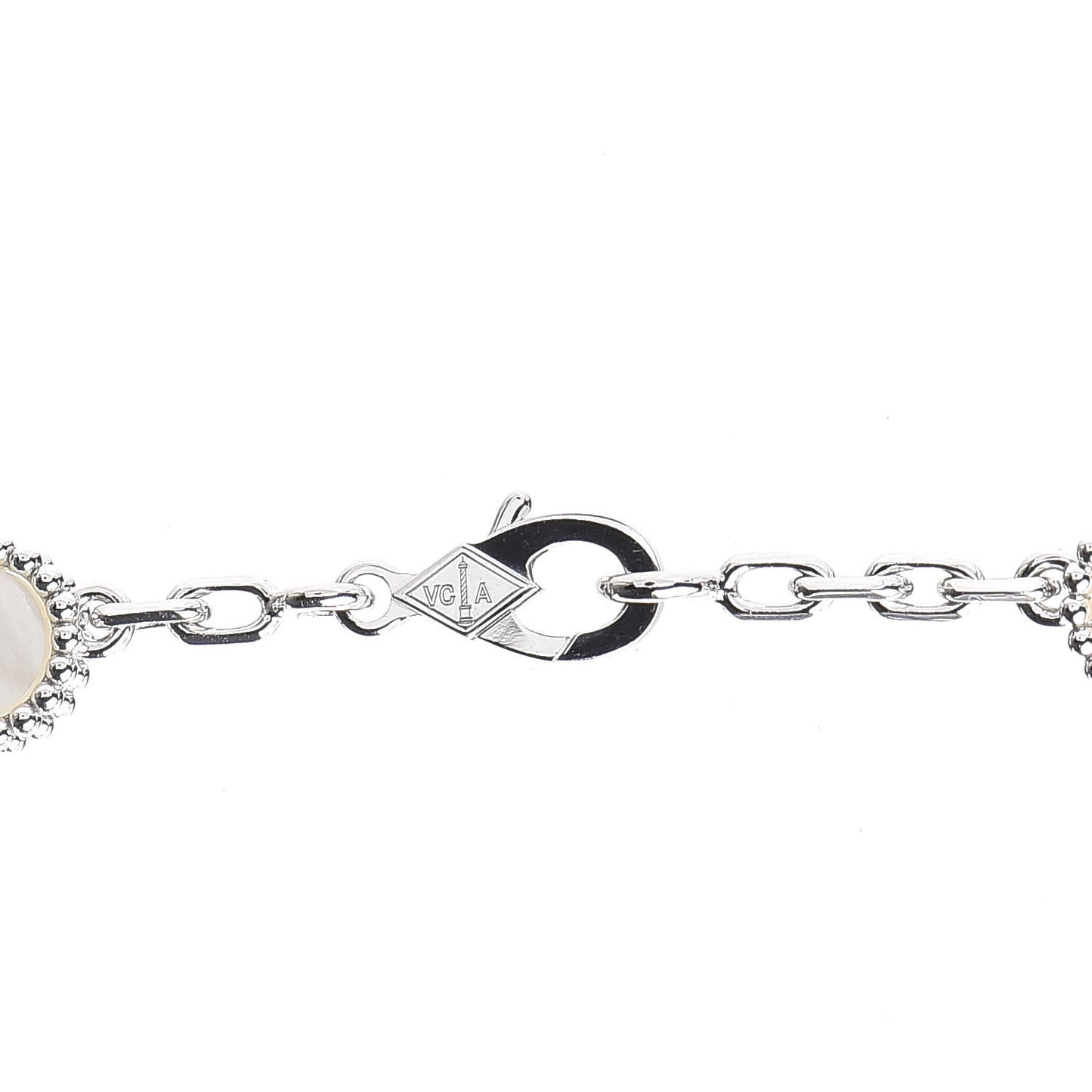 18K White Gold Mother of Pearl 10 Motifs Vintage Alhambra Necklace