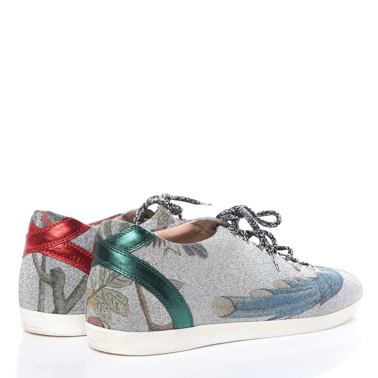 Gucci Calfskin Glitter Womens Bambi Tian Low Top Sneakers 38.5 Silver 4 of 10