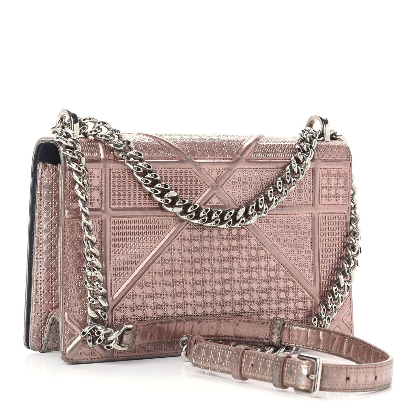 Metallic Patent Micro-Cannage Medium Diorama Flap Bag Pink