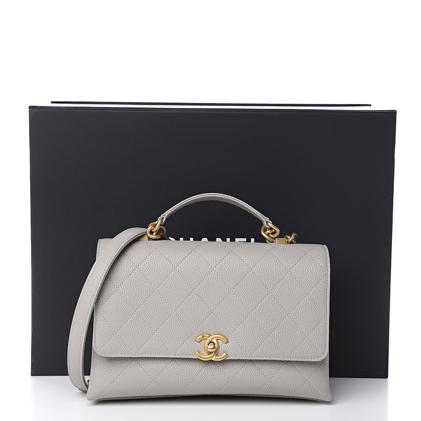 Grained Calfskin Small Stitched Flap Grey