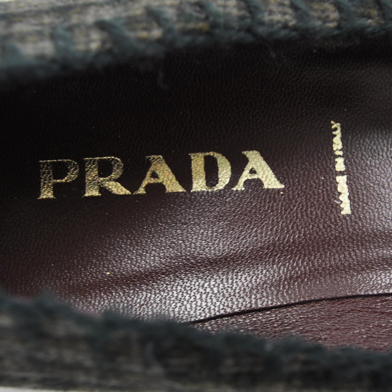 Prada Wool Calfskin Crocodile Embossed Plaid Kitten Heels 38.5 7 of 8
