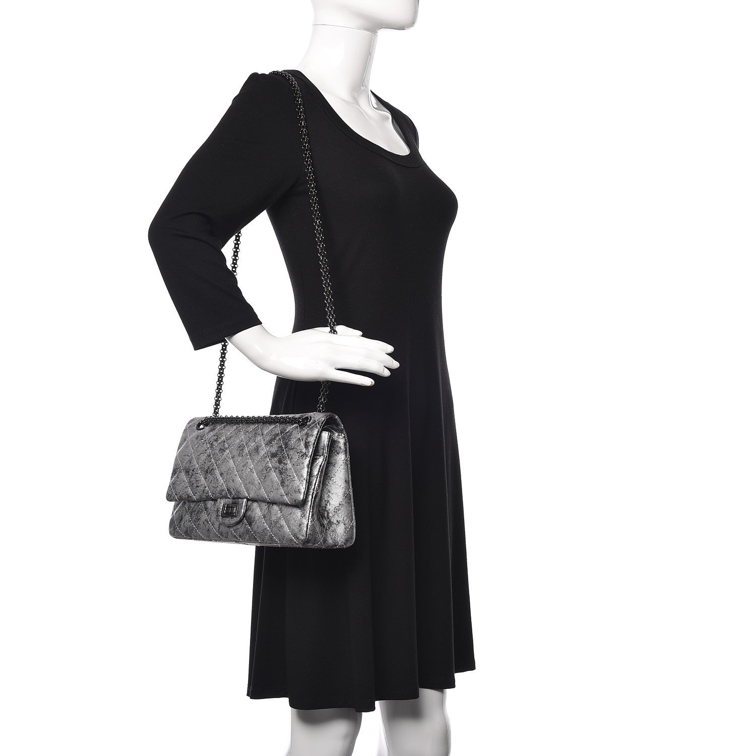 Chanel Metallic Caviar Quilted 2.55 Reissue 226 Flap Silver Black 3 of 11