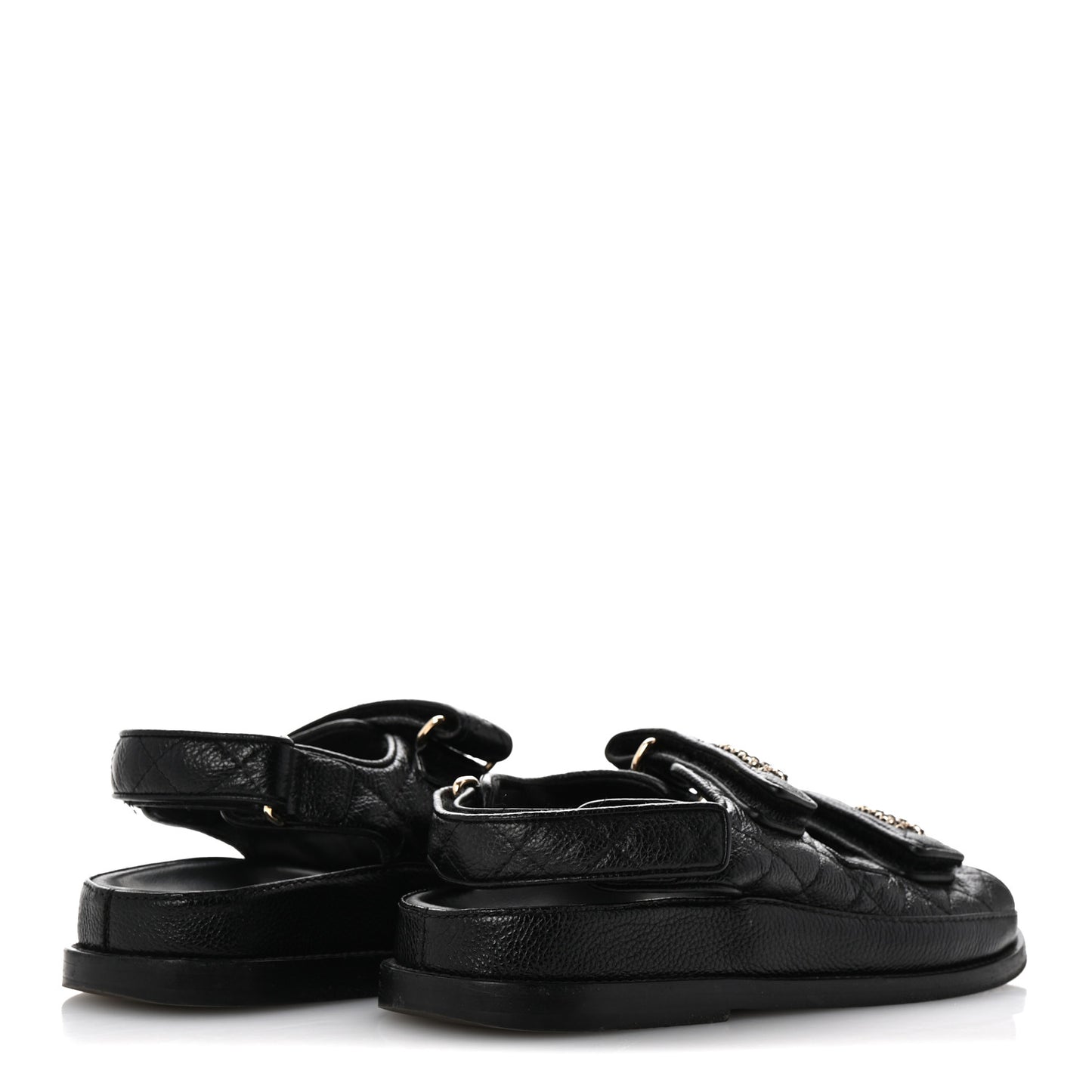 Grained Calfskin Velcro Dad Sandals 35 Black
