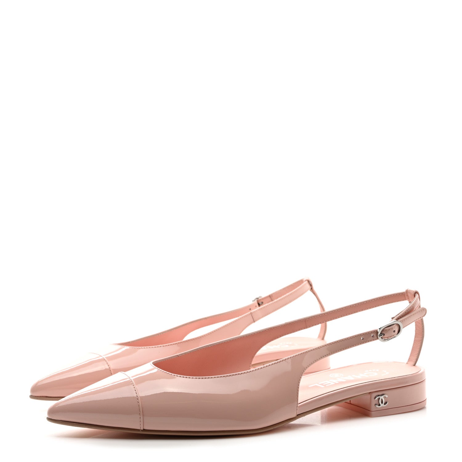 Chanel Patent Calfskin Cap Toe Slingback Flats 38.5 Light Pink 3 of 9