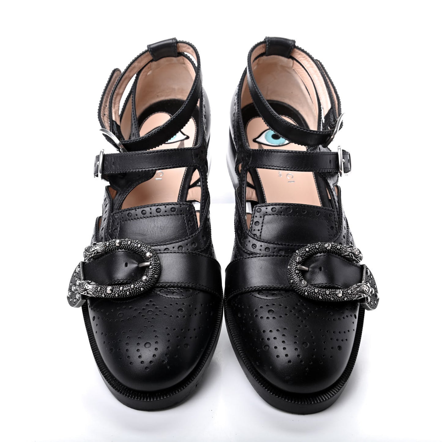 Calfskin Bee Embroidered Womens Queercore Brogue Wingtip Monk Strap Loafers 39 Black