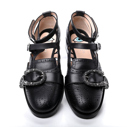 Gucci Calfskin Bee Embroidered Womens Queercore Brogue Wingtip Monk Strap Loafers 39 Black 5 of 13