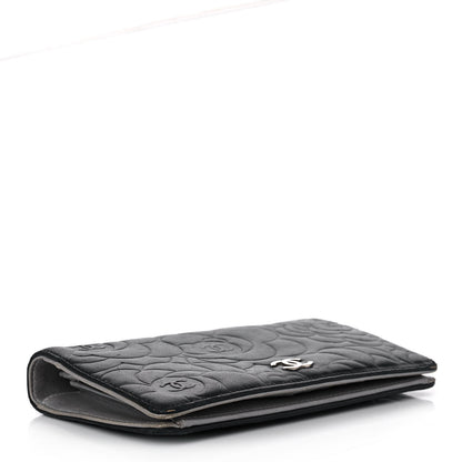 Chanel Lambskin Camellia Embossed Yen Wallet Black 4 of 14