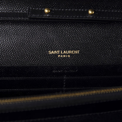 Saint Laurent Grain De Poudre Matelasse Chevron Monogram Chain Wallet Black 8 of 9