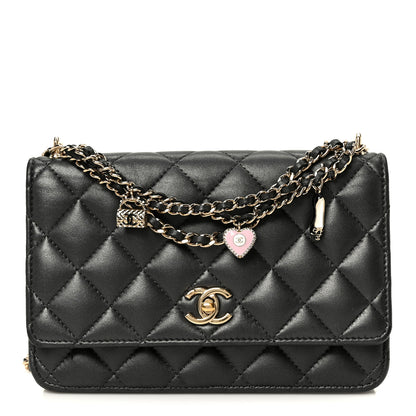 Chanel Pearly Lambskin Quilted Charms Wallet On Chain WOC Black 1 of 11
