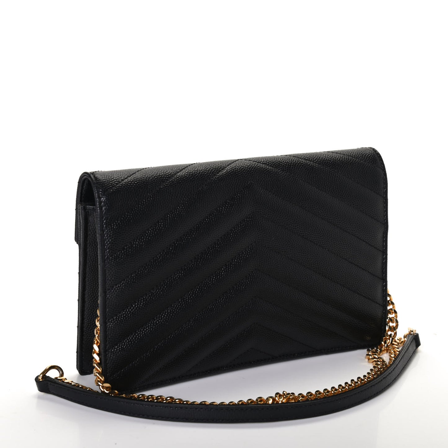 Grain De Poudre Matelasse Chevron Monogram Envelope Chain Wallet Black