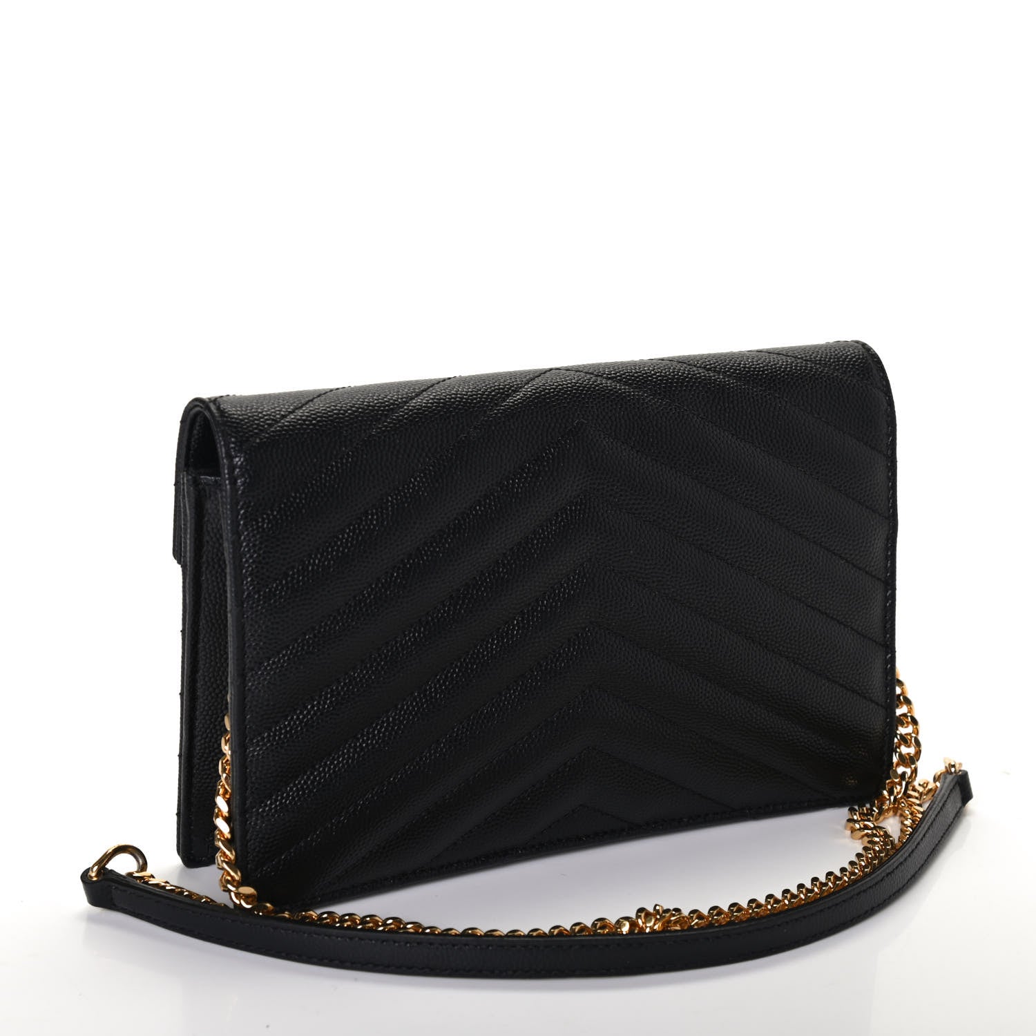 Saint Laurent Grain De Poudre Matelasse Chevron Monogram Envelope Chain Wallet Black 2 of 4