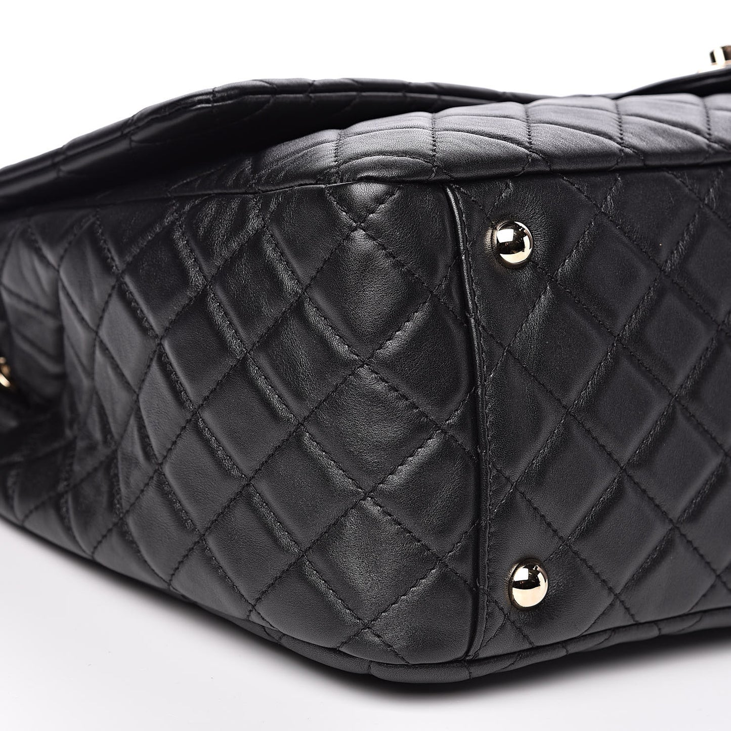 Metallized Calfskin Quilted XXL Travel Flap Bag Black